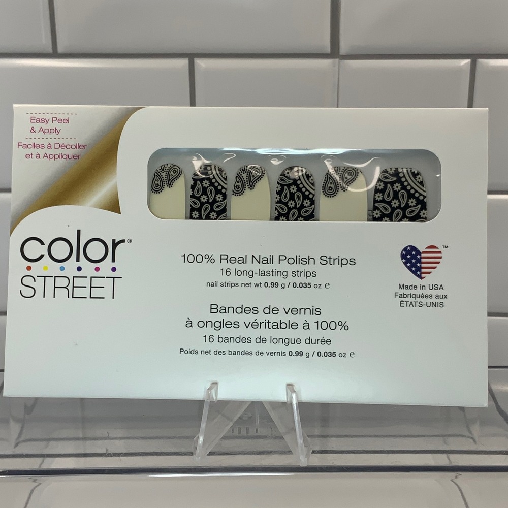 Color Street Bandana Republic FDL051 Nail Polish Strips Black White 16 Count